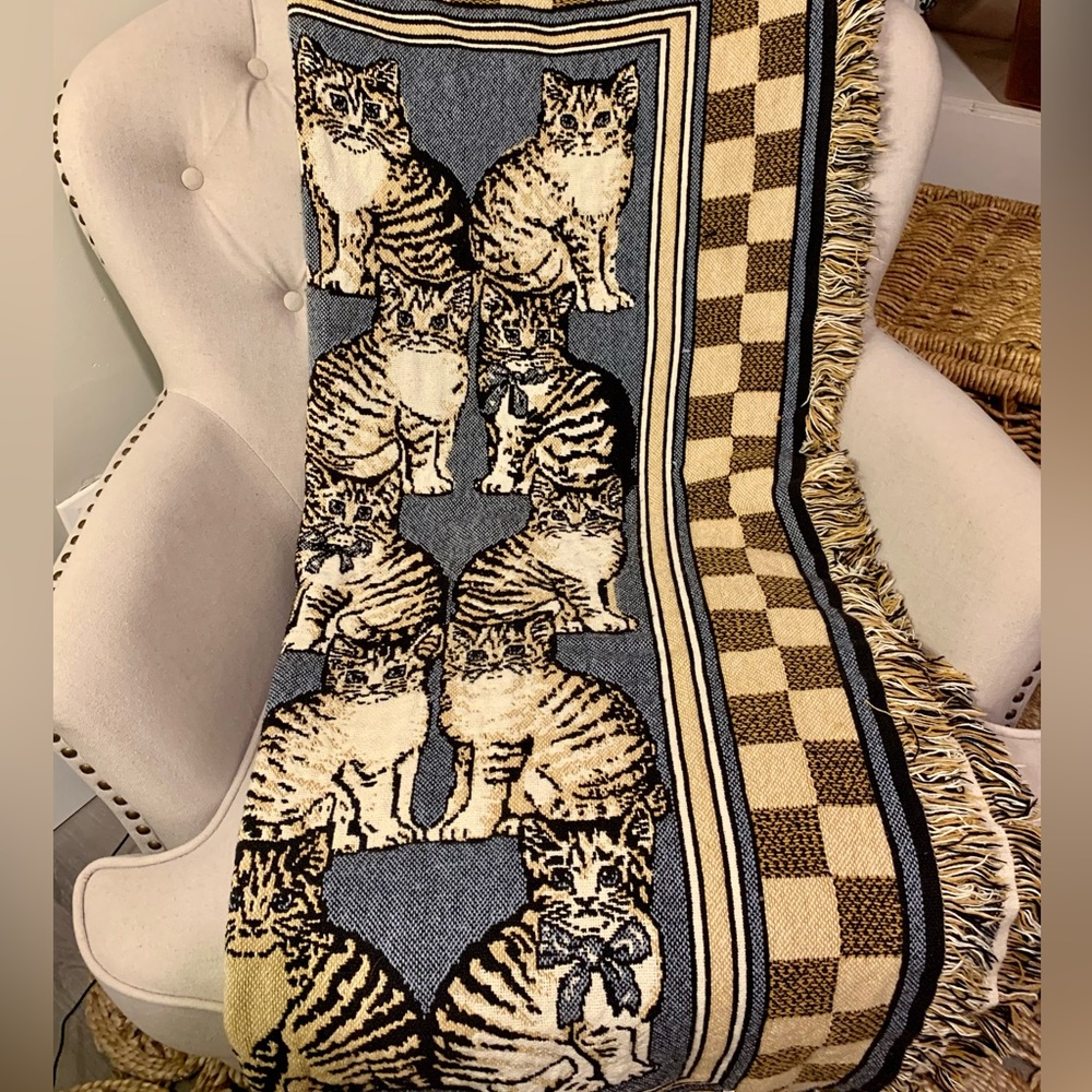 Cats Kitties Woven Cotton Blanket Tapestry Sofa Throw 45x68 Thick Soft Cozy
